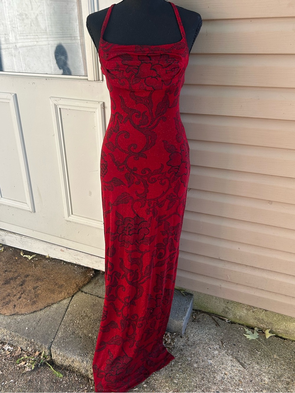 Y2K Rampage Red Floral Lace Print Maxi Dress Women’s Whimsigoth Size Large Gown